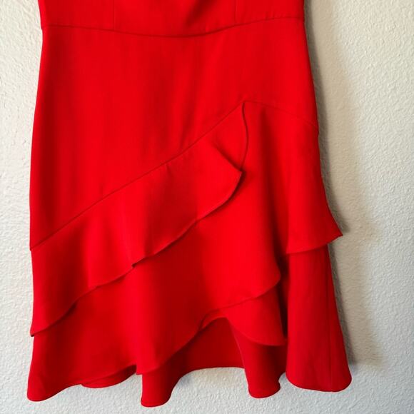 BCBGMaxazria Red Asymmetrical Ruffled Square Neck Dress Size 6 - Picture 3 of 7